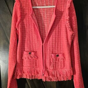 Lilly Pulitzer Vibrant Fuschia Eyelash Fringe Lightweight Cardigan Sweater